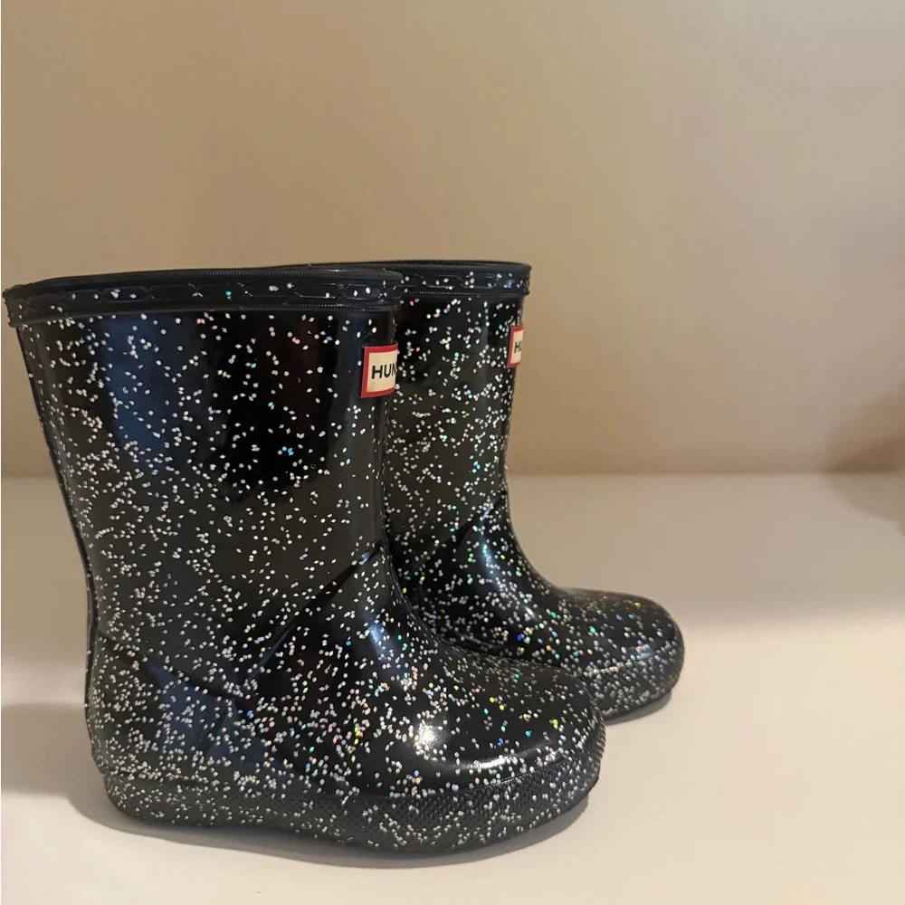 Hunter Black Glitter Kids Rain Boots - Picture 3 of 5